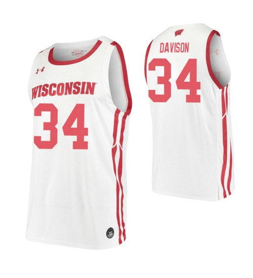 Brad Davison College Basketball Jersey White Wisconsin Badgers stitched basketball jersey for game day fanwear