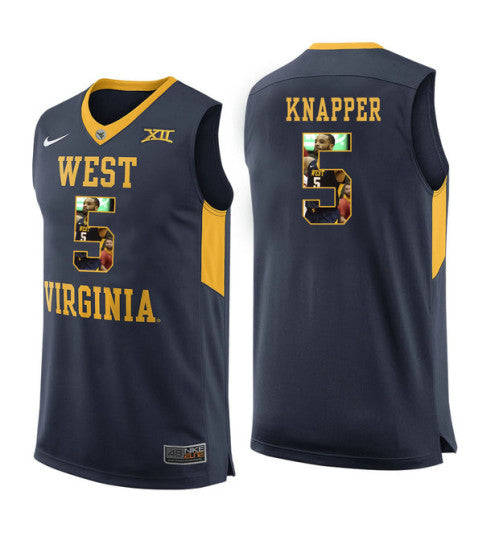 West Virginia Mountaineers 5 On Knapper College Basketball Jersey Navy 5751 | Stitched Jersey RTJS 5997
