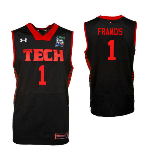 One Francis Texas Tech Red Raiders #1 Black stitched throwback college basketball jersey