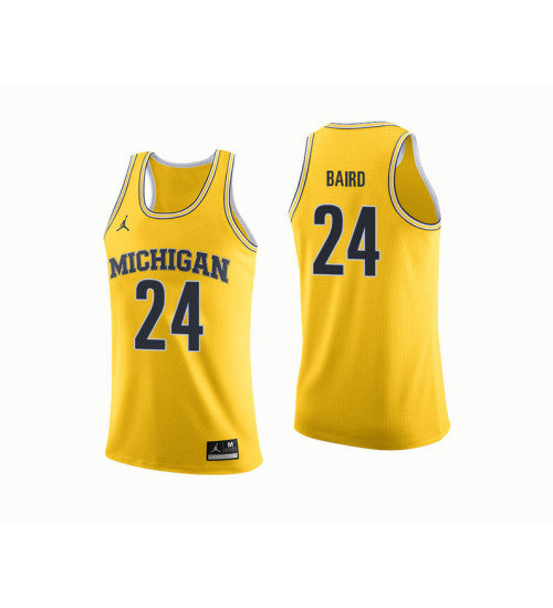 Michigan Wolverines 24 Cj Baird College Basketball Jersey Yellow 3201 | Stitched Jersey RTJS 8547