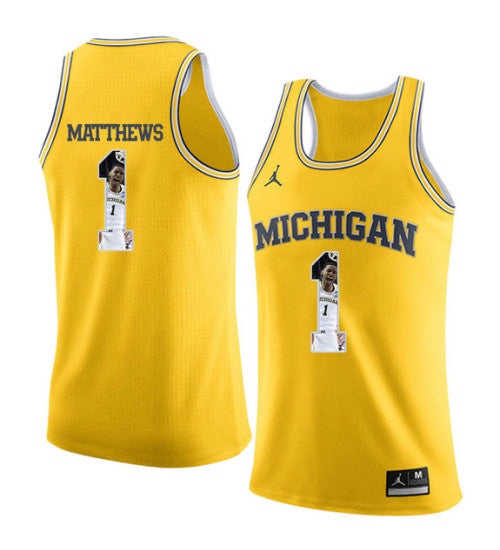 Michigan Wolverines #1 Charles Matthews College Basketball Jersey Yellow 8900 stitched college jersey