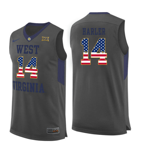 West Virginia Mountaineers Chase Harler #14 Gray stitched throwback college basketball jersey