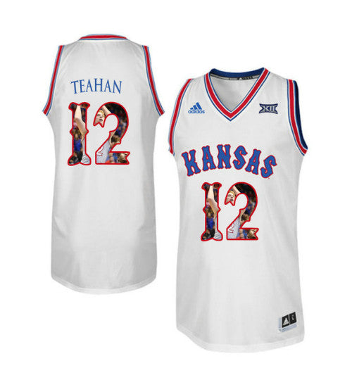 Kansas Jayhawks 12 Chris Teahan College Basketball Jersey White 1980 stitched retro jersey
