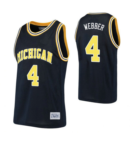 Michigan Wolverines #4 Chris Webber Basketball Alumni College Basketball Jersey Navy stitched college jersey