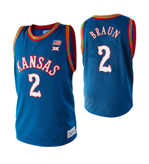 Kansas Jayhawks 2 Christian Braun College Basketball Jersey Royal 2136 stitched retro jersey