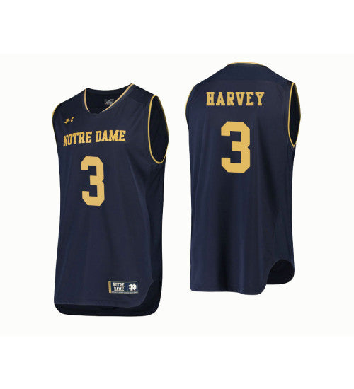 Notre Dame Fighting Irish #3 Dj Harvey College Basketball Jersey Navy stitched college jersey