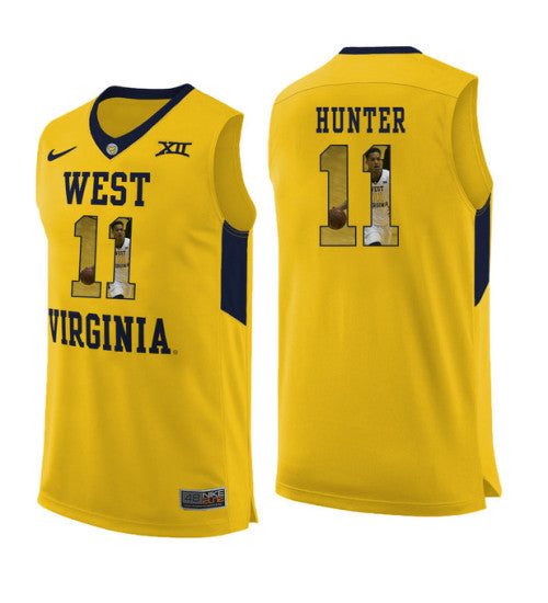 West Virginia Mountaineers Dangelo Hunter 11417 #11 Yellow stitched throwback college basketball jersey