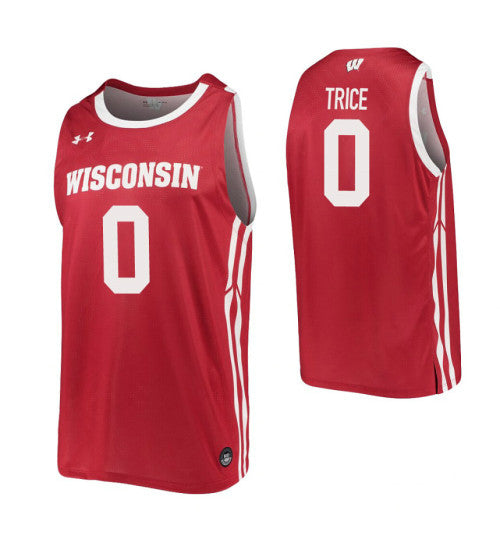 Wisconsin Badgers Dmitrik Trice #0 Red stitched throwback college basketball jersey