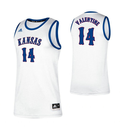 Kansas Jayhawks 14 Darnell Valentine Classic College Basketball Jersey White stitched retro jersey