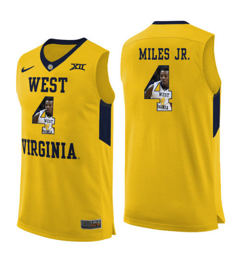 West Virginia Mountaineers Daxter Miles Jr 11501 #4 Yellow stitched throwback college basketball jersey