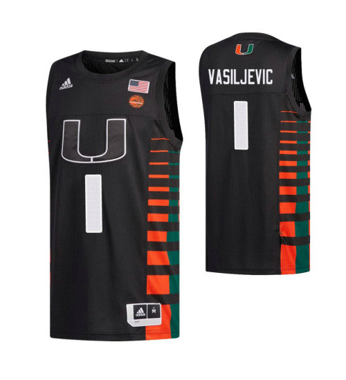 Miami Hurricanes 1 Dejan Vasiljevic Black College Basketball Jersey | Stitched Jersey RTJS 3162