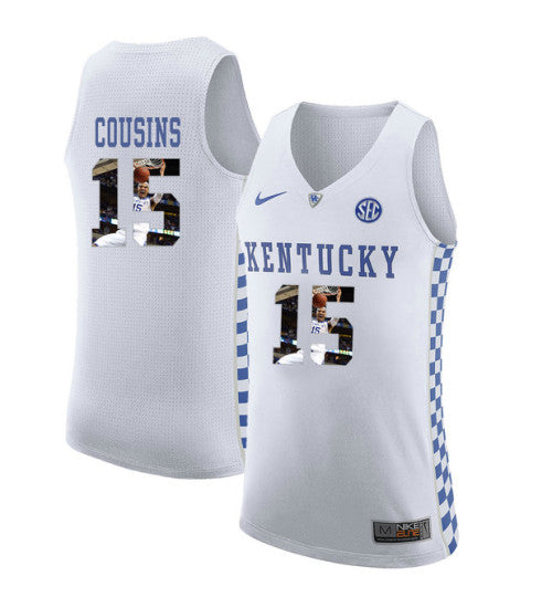 Kentucky Wildcats 15 Demarcus Cousins College Basketball Jersey White stitched retro jersey