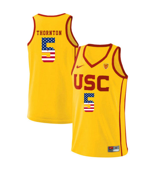 USC Trojans Derryck Thornton 11027 #5 Yellow stitched throwback college basketball jersey