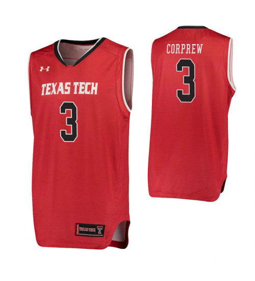 Corprew Performance Texas Tech Raiders Deshawn Red stitched throwback college basketball jersey