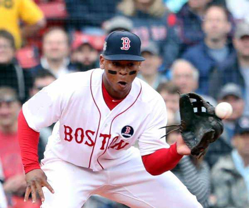 Rafael Devers Boston Strong Red Sox 2019 Home Throwback Baseball Jersey jersey front view