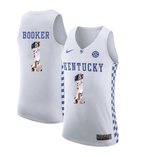 Kentucky Wildcats 1 Devin Booker College Basketball Jersey White stitched retro jersey