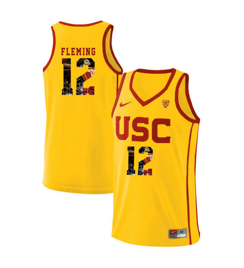 USC Trojans Devin Fleming 10947 #12 Yellow stitched throwback college basketball jersey
