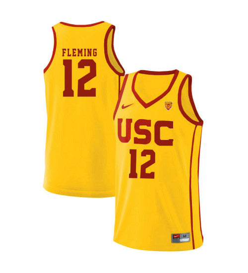 USC Trojans Devin Fleming 10949 #12 Yellow stitched throwback college basketball jersey