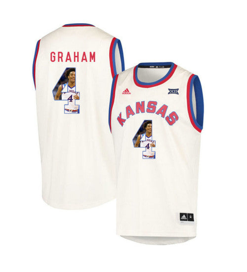 Kansas Jayhawks 4 Devonte Graham College Basketball Jersey Cream stitched retro jersey