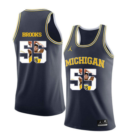 Michigan Wolverines #55 Eli Brooks College Basketball Jersey Navy 9090 stitched college jersey