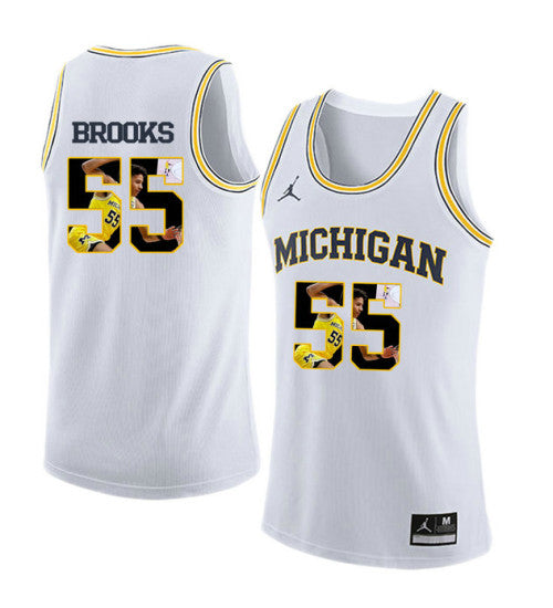 Michigan Wolverines #55 Eli Brooks College Basketball Jersey White 9092 stitched college jersey