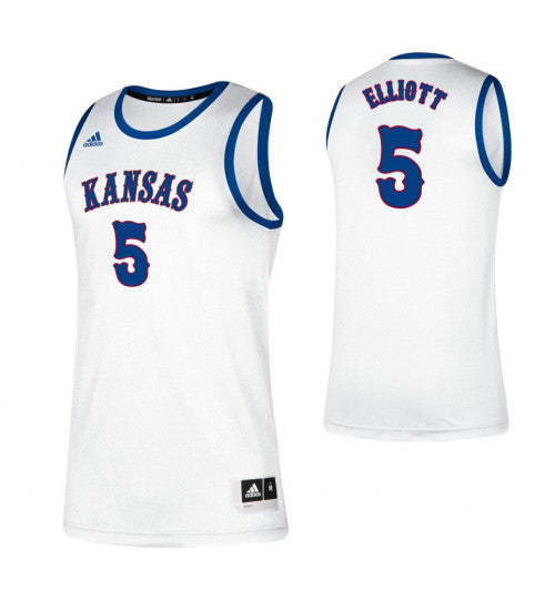 Kansas Jayhawks 5 Elijah Elliott White College Basketball Jersey stitched retro jersey