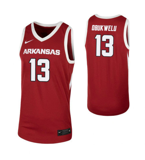 Arkansas Razorbacks 13 Emeka Obukwelu Cardinal College Basketball Jersey | Stitched Jersey RTJS 5467