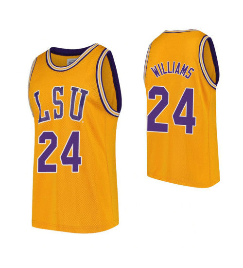 Lsu Tigers Emmitt Williams College Basketball Jersey Gold stitched retro jersey