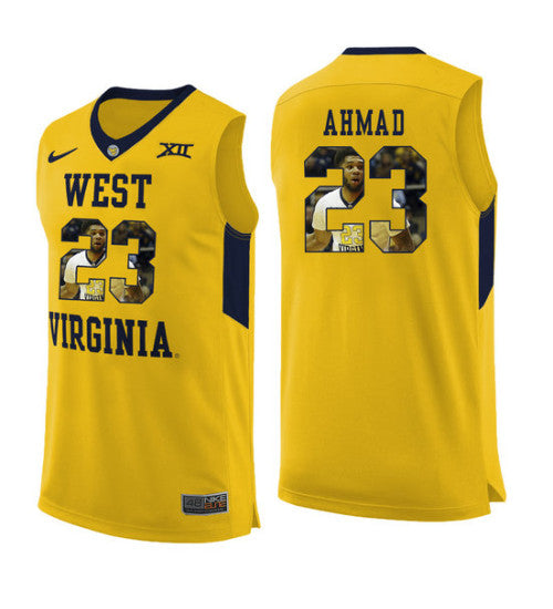 West Virginia Mountaineers 23 Esa Ahmad College Basketball Jersey Yellow | Stitched Jersey RTJS 6036