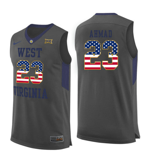 West Virginia Mountaineers Esa Ahmad 11462 #23 Gray stitched throwback college basketball jersey