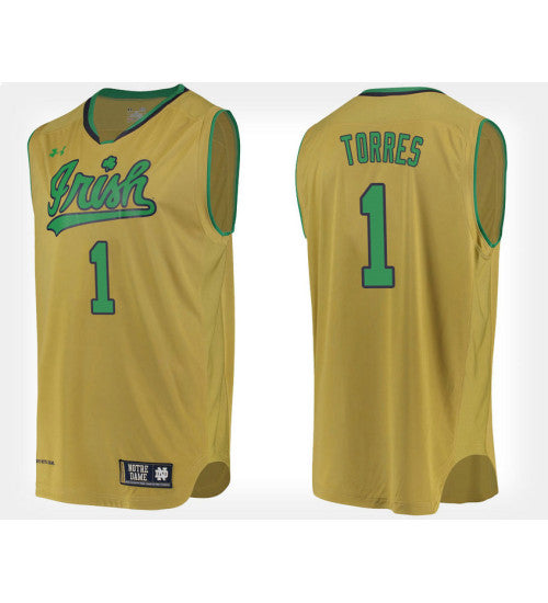 Notre Dame Fighting Irish #1 Austin Torres Gold Alternate College Basketball Jersey stitched college jersey