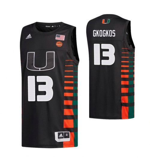 Miami Hurricanes 13 Filippos Gkogkos Black College Basketball Jersey | Stitched Jersey RTJS 3150