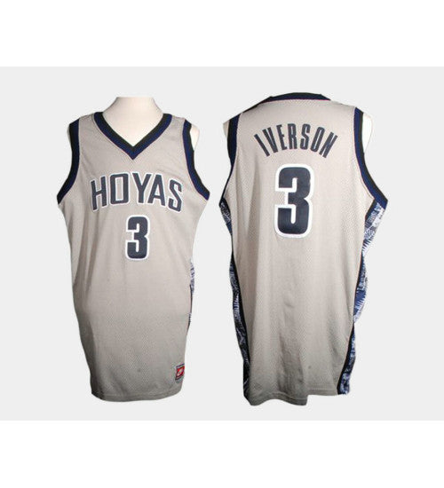 Georgetown Hoyas 3 Allen Iverson Gray Home College Basketball Jersey stitched retro jersey