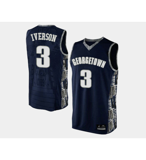 Georgetown Hoyas 3 Allen Iverson Navy Blue Road College Basketball Jersey stitched retro jersey