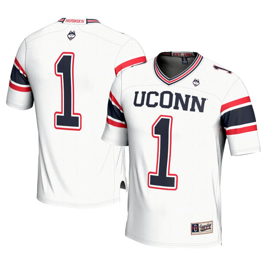 Gameday Greats 1 White Uconn Huskies Football Jersey - retro stitched football jersey for Gameday Greats fans