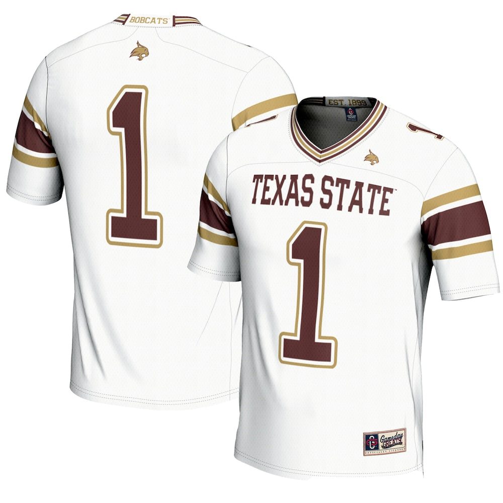 Gameday Greats 1 White Texas State Bobcats Endzone Football Jersey - retro stitched football jersey for Gameday Greats fans