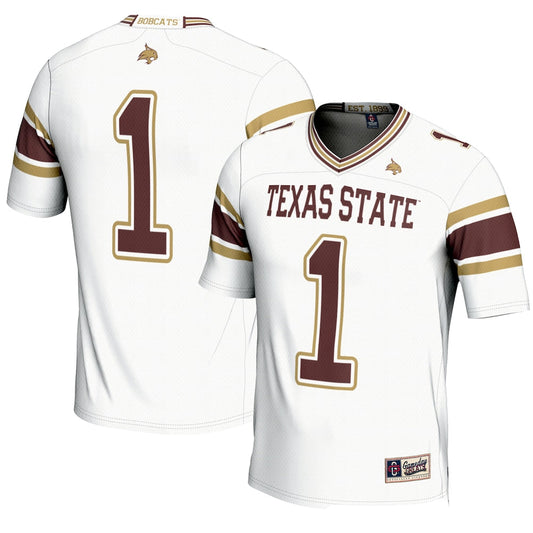 Gameday Greats 1 White Texas State Bobcats Endzone Football Jersey - retro stitched football jersey for Gameday Greats fans