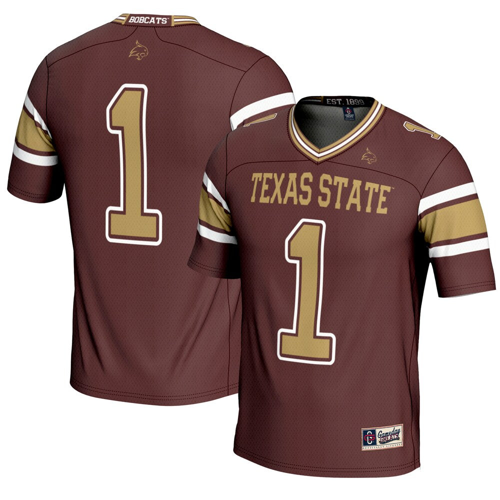 Gameday Greats 1 Maroon Texas State Bobcats Endzone Football Jersey - retro stitched football jersey for Gameday Greats fans