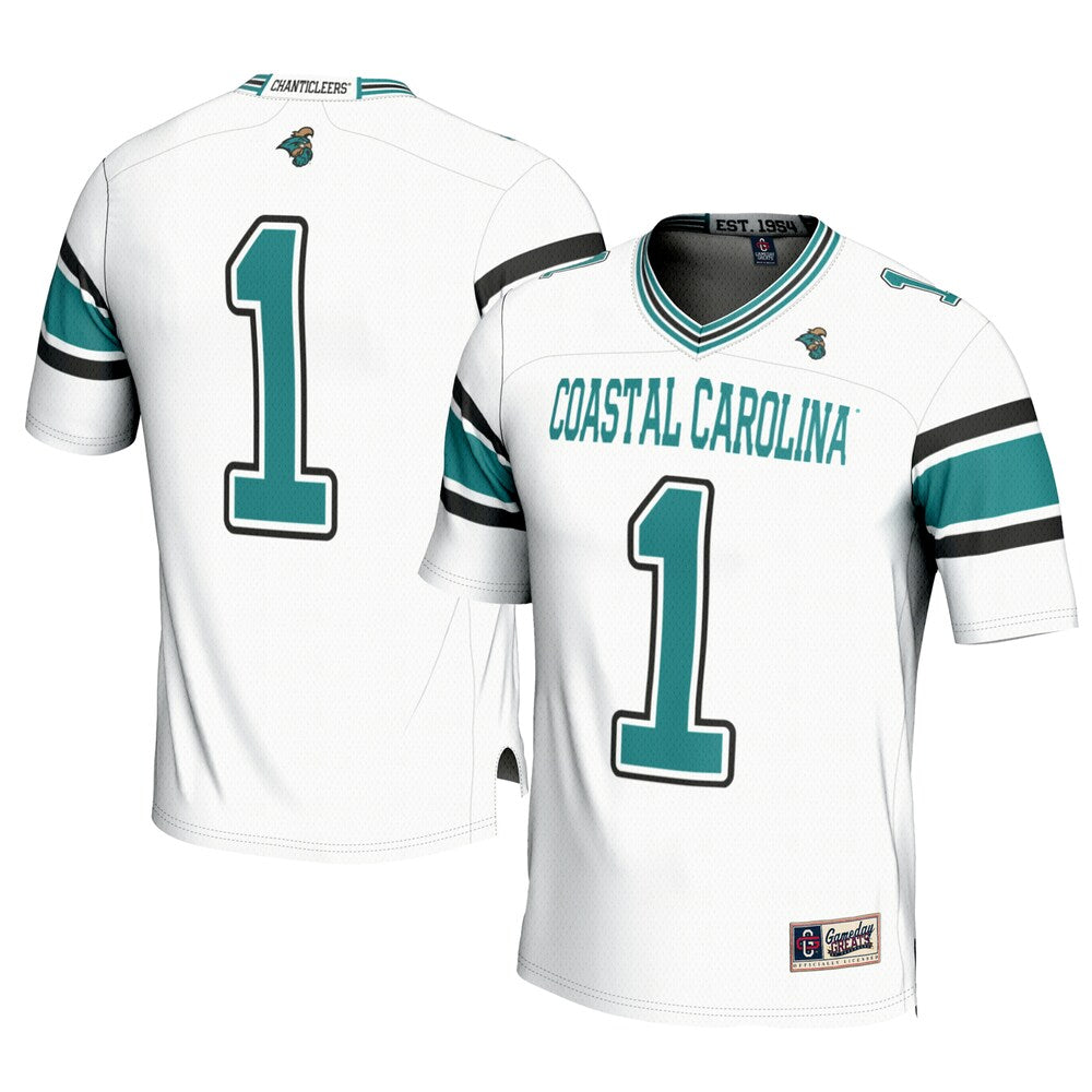 Gameday Greats 1 White Coastal Carolina Chanticleers Football Jersey - retro stitched football jersey for Gameday Greats fans