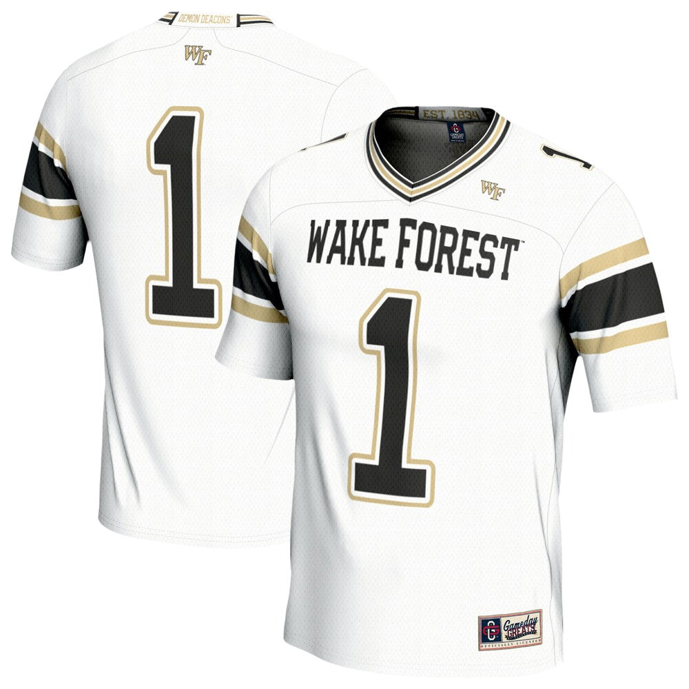 Gameday Greats 1 White Wake Forest Demon Deacons Lightweight Football Fashion Jersey - retro stitched football jersey for Gameday Greats fans