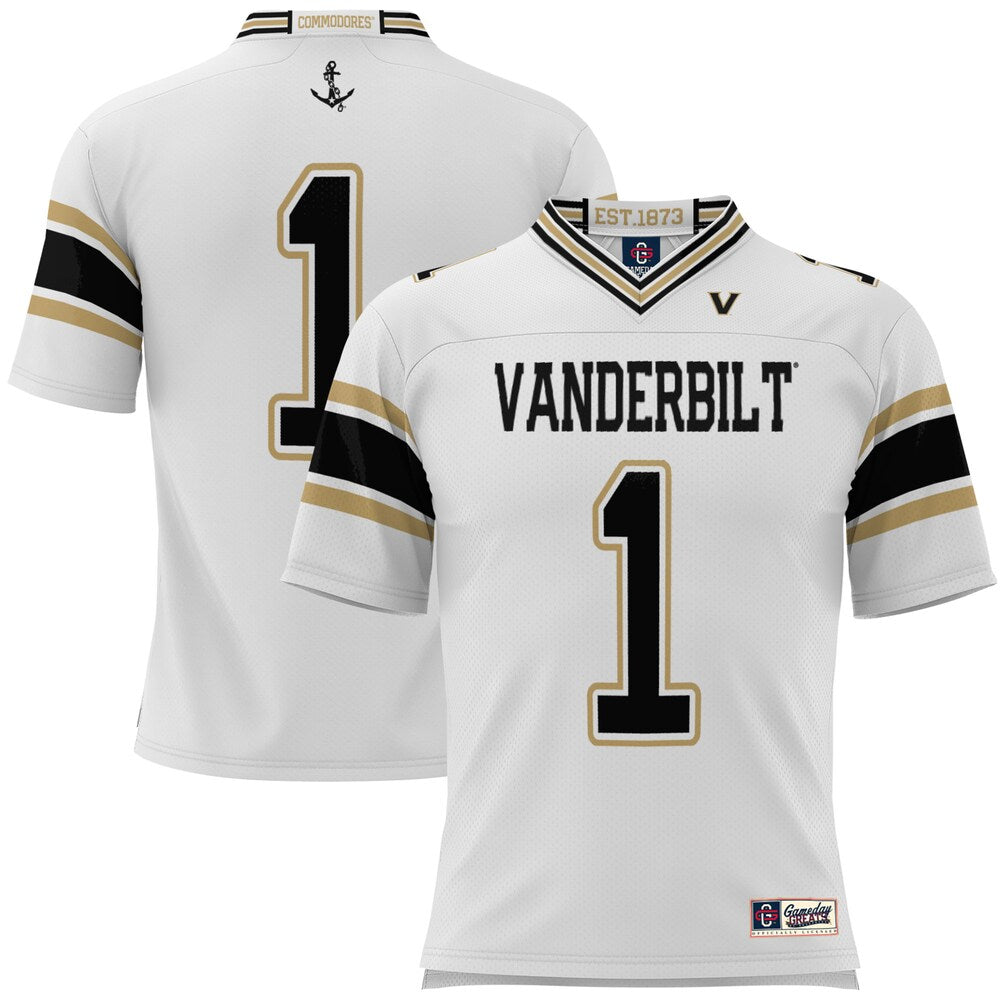 Gameday Greats 1 White Vanderbilt Commodores Football Jersey - retro stitched football jersey for Gameday Greats fans