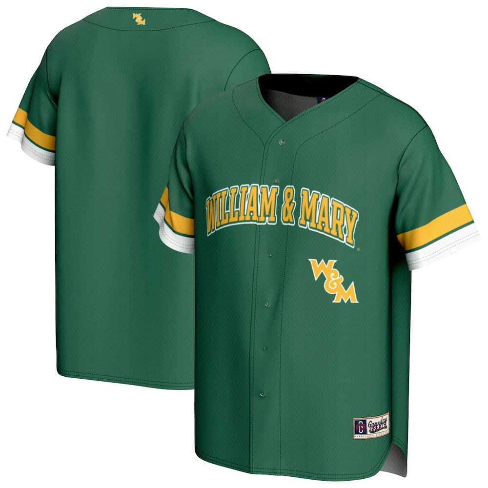 Gameday Greats Green William Mary Tribe Baseball Jersey - retro stitched baseball jersey for Gameday Greats fans