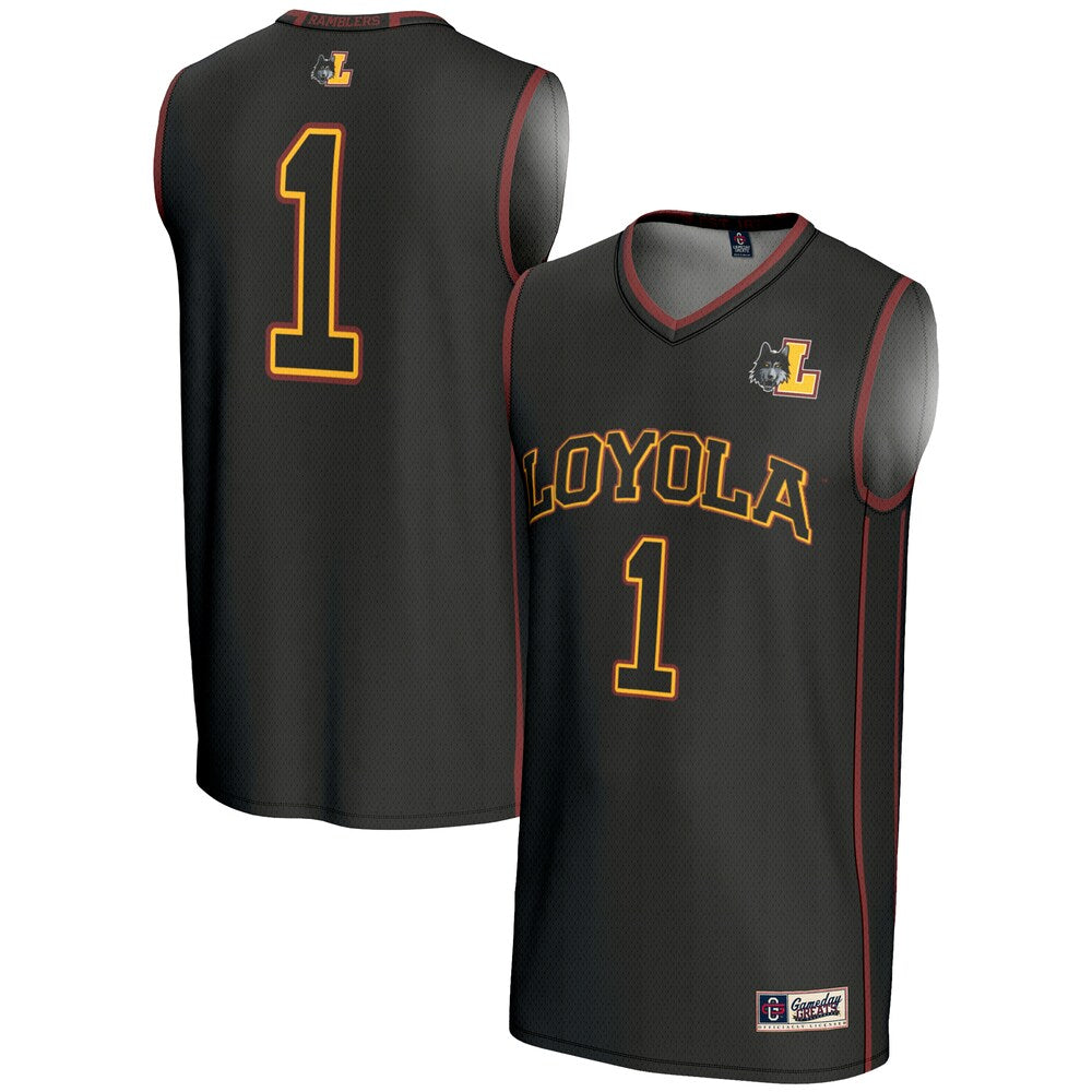 Male Gameday Greats 1 Black Loyola Chicago Ramblers Lightweight Basketball Jersey - retro stitched basketball jersey for Male Gameday fans