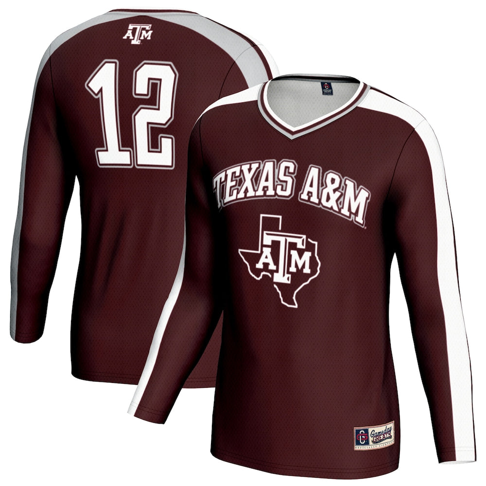 Gameday Greats Maroon Texas Am Aggies 12 Lightweight Volleyball Fashion Jersey - retro stitched jersey jersey for Gameday Greats fans