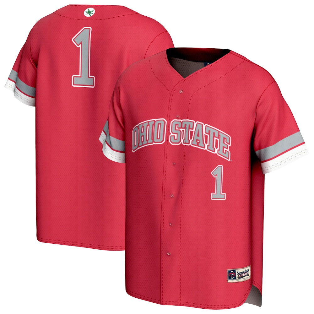 Gameday Greats 1 Scarlet Ohio State Buckeyes Lightweight Collegiate Baseball Fashion Jersey - retro stitched baseball jersey for Gameday Greats fans