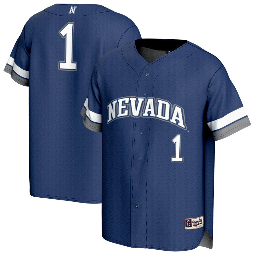Gameday Greats 1 Navy Nevada Wolf Pack Lightweight Collegiate Baseball Fashion Jersey - retro stitched baseball jersey for Gameday Greats fans