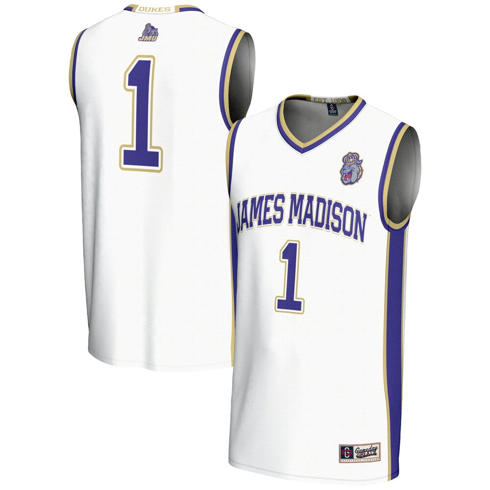 Male Gameday Greats 1 White James Madison Dukes Lightweight Basketball Jersey - retro stitched basketball jersey for Male Gameday fans