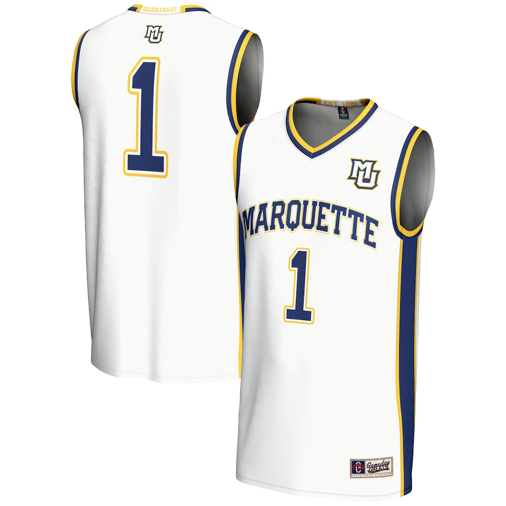 Male Gameday Greats 1 White Marquette Golden Eagles Lightweight Basketball Jersey - retro stitched basketball jersey for Male Gameday fans