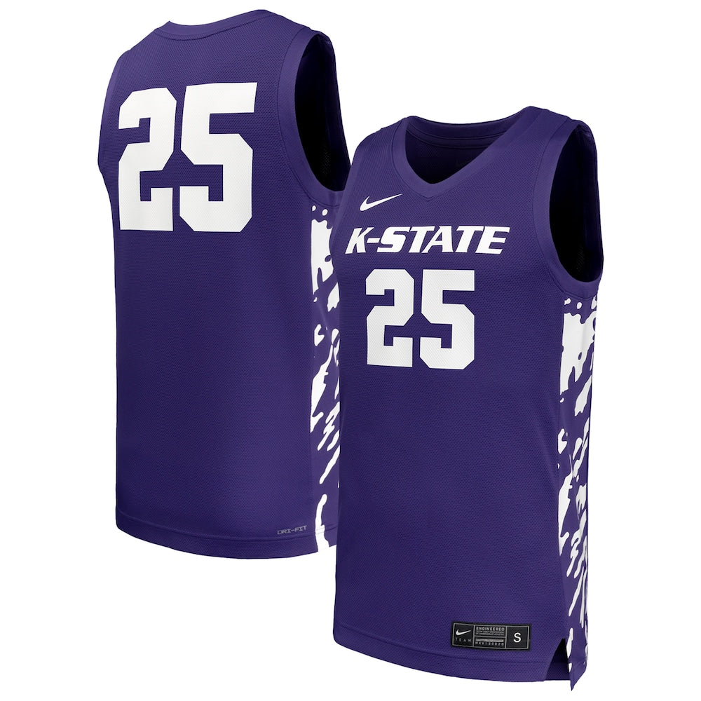 25 Purple Kansas State Wildcats Replica Basketball Jersey - retro stitched basketball jersey for 25 Purple fans
