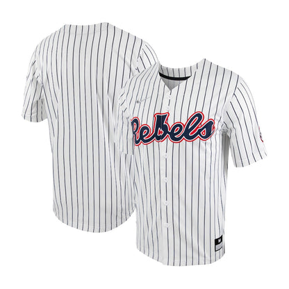 Whitenavy Ole Miss Rebels Pinstripe Replica Full Button Baseball Jersey - retro stitched baseball jersey for Whitenavy Ole fans